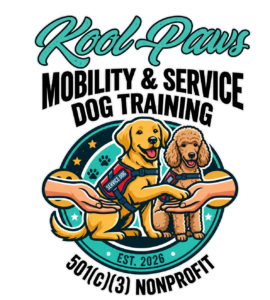 Kool Paws Dog Training trainer with a yellow Labrador and a black Labrador puppy on a porch